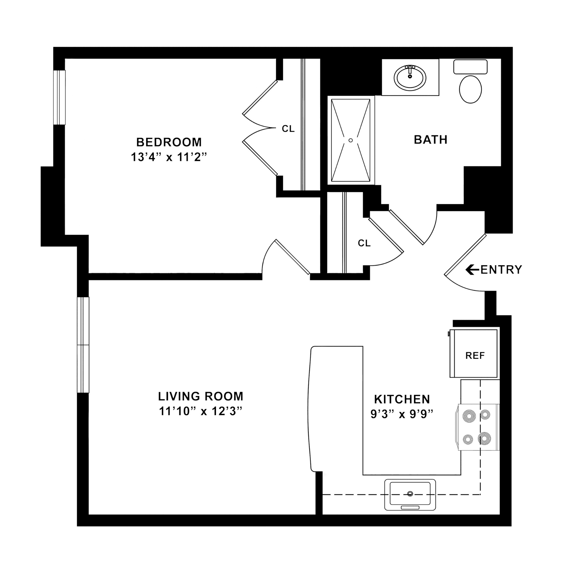 1 Bedroom 1 Bathroom Apartment Labeled E1 at Renaissance Gardens 1 Bedroom 1 Bathroom Apartment Labeled E1 at Renaissance Gardens